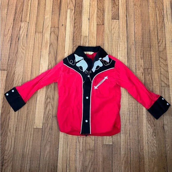 Vintage Toddler Western Red Shirt with Black Accents - Picture 1 of 6